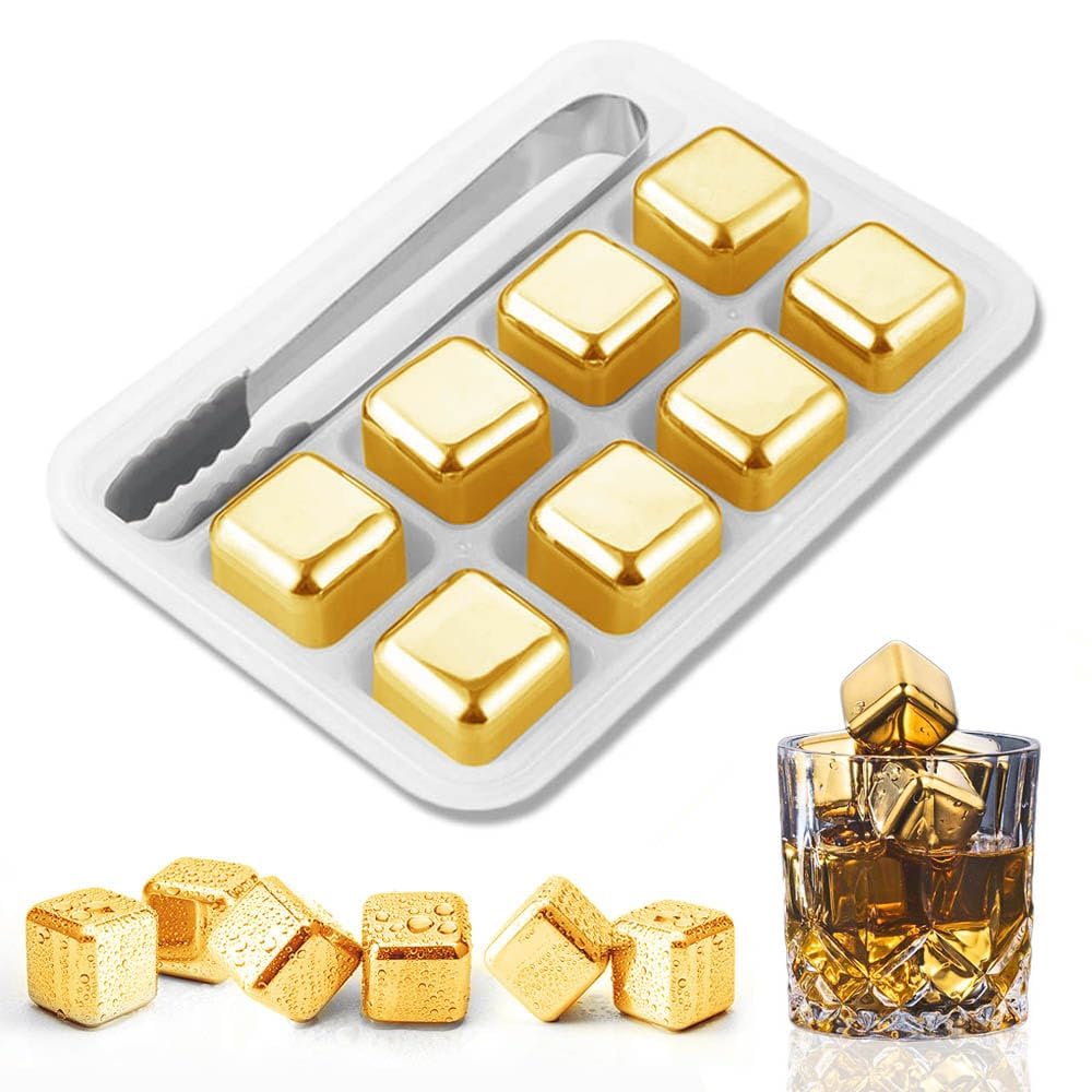 Whiskey Stone Set - Rocce rinfrescanti in metallo dorato e