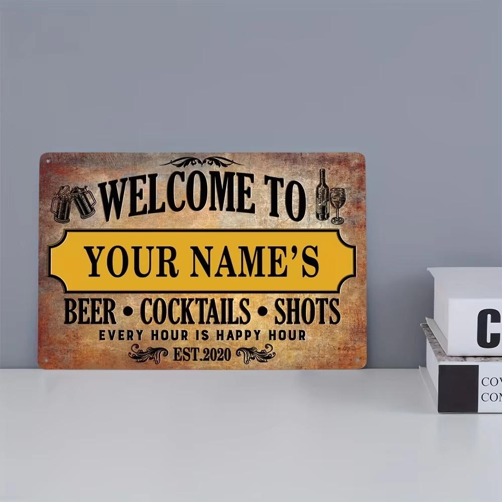 Beer & Wine Downtown - Insegna in Metallo Personalizzata per Bar